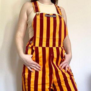 Game Bibs Maroon and Gold Striped Overalls